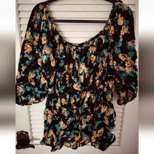 Lane Bryant Babydoll Elastic Tie Waist Floral Top 14 16
